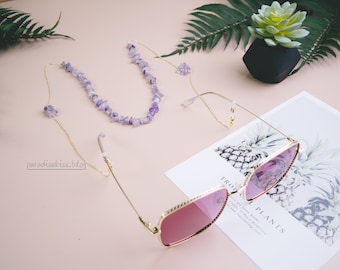 Lavender amethyst quartz natural purple raw gemstone beads with silver glasses chain for sunglasses glasses mask holder necklace & bracelets