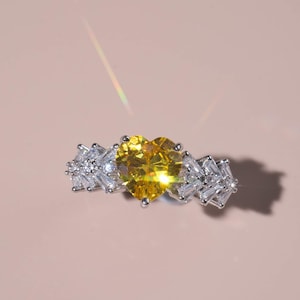 Citrine Yellow Silver Diamond Ring, Yellow Gold Diamond Engagement Ring, Sweet Heart Diamond Ring, Sliver Plated Adjustable Stackable Ring