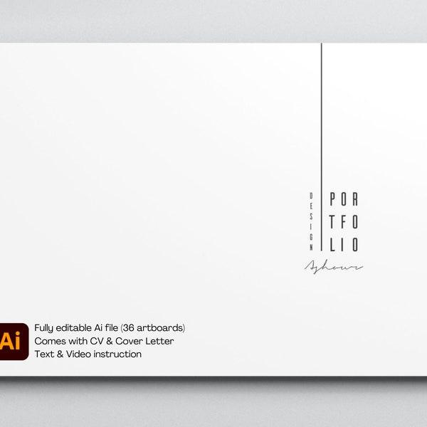 Modèle de portfolio au design minimaliste livré avec CV - lettre de motivation | Format A3 | Adobe Illustrator entièrement modifiable | Vidéo - Instructions textuelles