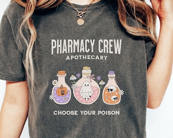 Pharmacy Crew Unisex Halloween Comfort Colors® Shirt, Pharmacist Fall Tee, Pharmacy Tech Halloween Costume Shirt, Pharmacist Gift Shirt