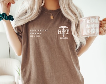 Respiratory Therapy Gift Shirt for Men and Women Personalized with EST, Custom Respiratory Therapist Shirt for Work, RT  RRT Graduation Gift