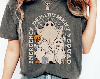 Chemise vintage de l'équipe Er Nurse Halloween Comfort Colors®, escouade effrayante du service des urgences, chemise d'automne du groupe d'infirmières des urgences rétro fantôme, infirmière des services d'urgence
