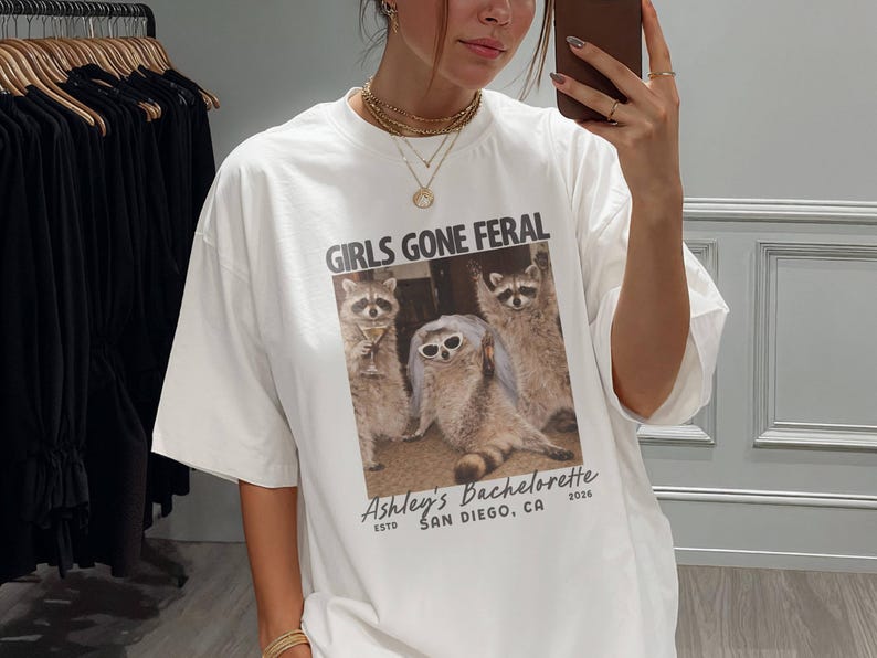 Girls Gone Feral Funny Vintage Raccoon Photo Bachelorette Comfort Colors Shirt, Feral Bride Bach Party Tee image 1