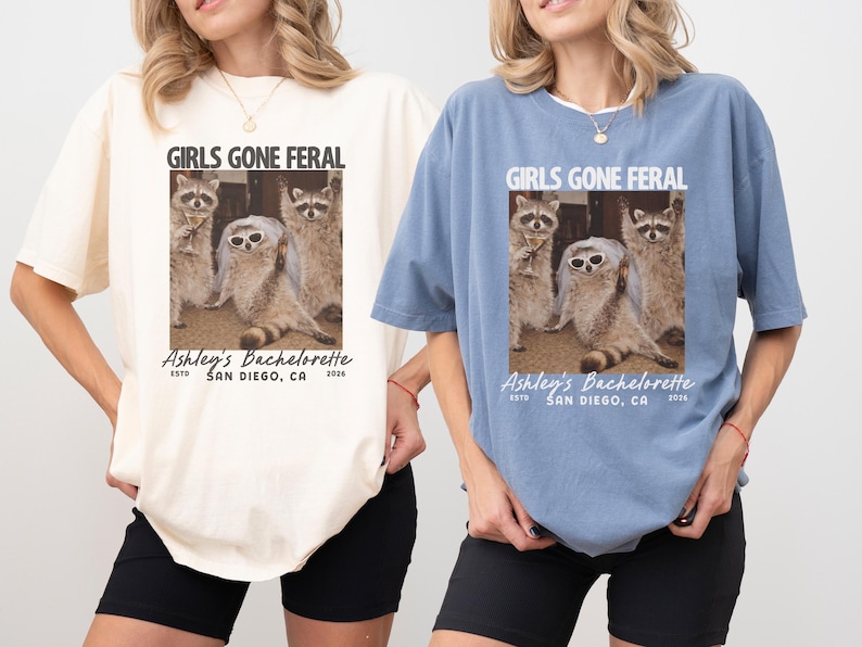 Girls Gone Feral Funny Vintage Raccoon Photo Bachelorette Comfort Colors Shirt, Feral Bride Bach Party Tee image 5