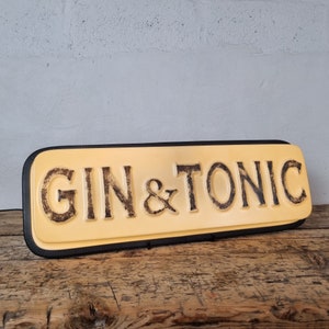 Retro &quot;Gin & Tonic&quot; light box. Gin and tonic lighted sign. Bar light box. White/black letters.