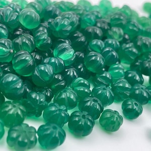 Natural Green Onyx Carved Melon Beads, Onyx Beads Size 6MM TO 4MM Approx, Good Quality Cloudy Smooth Carved, Rondelle Beads Jewelry Making
