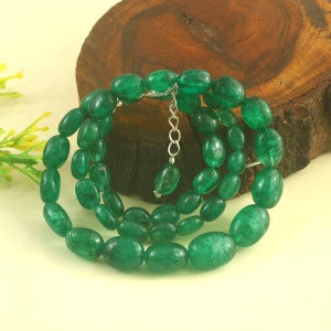 Zambian Emerald Beaded Necklace: Oval Cabochon Gemstones, May Birthstone
