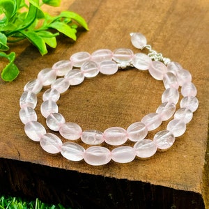Beautiful Rose Quart Smooth Beads Necklace, Rose Quartz Oval Beaded Necklace, Pink Gemstone Necklace, 18&#39;&#39; To 30&#39;&#39; Inch Gift For Her