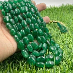 Natural Zambian Emerald Beads: Smooth Oval Green Gemstone Strand
