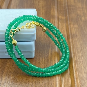 Faceted Emerald Bead Necklace: Natural Gemstone, Gold/Silver Finish