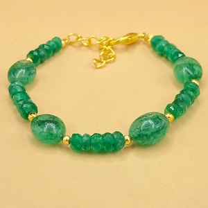 Smaragd Perlenarmband: Rondelle & ovale Beryll Perlen