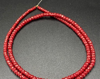 AAA Coral Faceted Rondelle Beads:  Red Gemstone, 20 Inch Strand