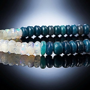 AAA Blauer Opal Armband mit Weißer Feueropal Mitte - Petrol Blau Perlen Stretch Armband, Edelstein Harmonie Schmuck Geschenk für Frauen