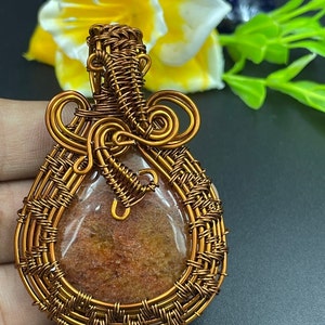 Wire Wrap Copper Pendant Necklace: Brown Jasper Pear Stone