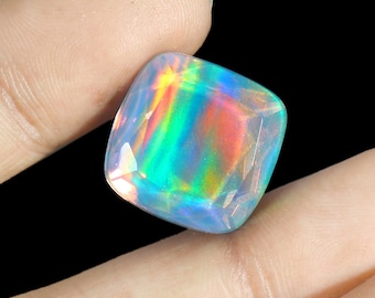 Faceted Aurora Opal Gemstone: Black Opal Doublet for Jewelry Making