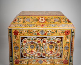 Tribal wooden chest-Hand painted chest-Intricate wood carving-Berber wooden chest