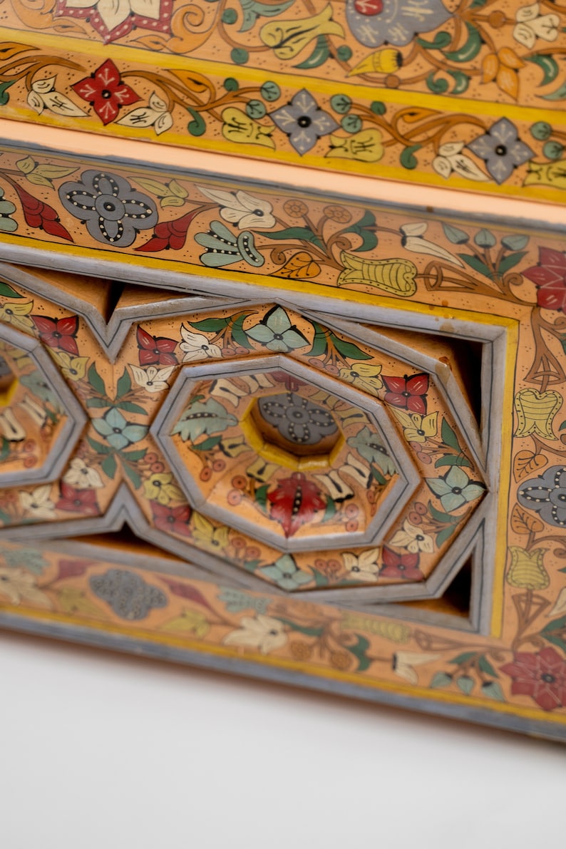 Tribal Wooden Chesthand Painted Chestintricate Wood Carvingberber