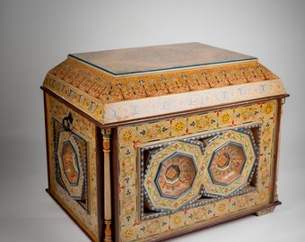 Tribal wooden chest-Hand painted chest-Intricate wood carving-Berber wooden chest