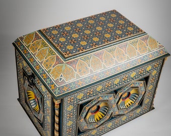 Tribal wooden chest-Hand painted chest-Intricate wood carving-Berber wooden chest