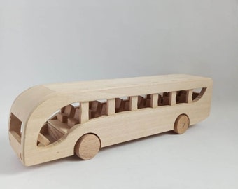 Wooden Bus Toy For Kids, Handmade Wood Bus Toys, Organic Wood Toy Bus For Him, Eco Friendly Gift, Unpainted Wood Vehicle Safe For Children