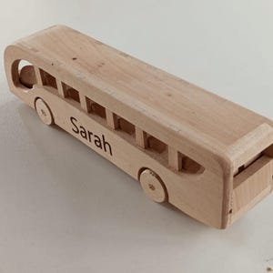 Personalized Wooden Toy Bus: Handmade Organic Wood Vehicle