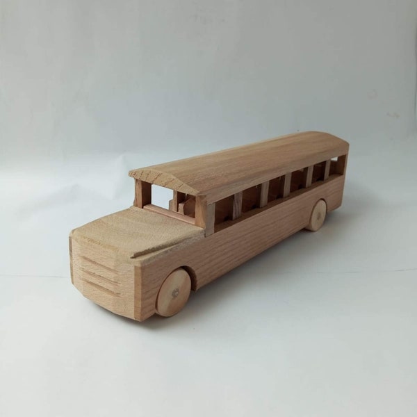 Wooden school bus toy, Wooden toy school bus, Original wooden school bus for boys, Natural wood toy, Gift for him, Unpainted handmade gift