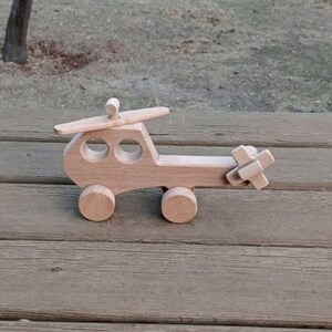Handmade Wooden Helicopter Toy: Natural Wood Vehicle for Toddler