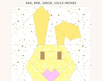 Bunny Rabbit Quilt Block Pattern, 4 Sizes Included, FPP, Foundation Paper Piecing Pattern, PDF
