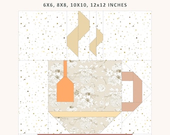 Teacup with Teabag Quilt Block Pattern, 4 Sizes Included, FPP, Foundation Paper Piecing Pattern, PDF
