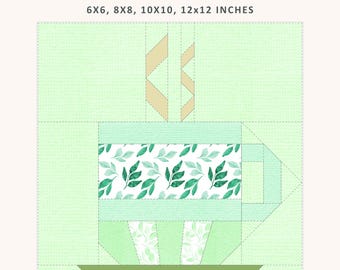 Coffee Mug Quilt Block Pattern, 4 Sizes Included, FPP, Foundation Paper Piecing Pattern, PDF