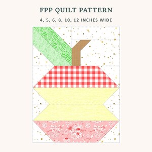 Patrón de bloque de edredón "Manzana a medio comer", 6 tamaños incluidos, FPP, patrón de patchwork de papel base, PDF