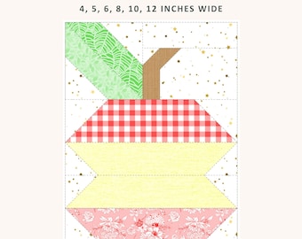 Half Eaten Apple Quilt Block Pattern, 6 Sizes Included, FPP, Foundation Paper Piecing Pattern, PDF