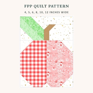 Apple Quilt Block Pattern, 6 Sizes Included, FPP, Foundation Paper Piecing Pattern, PDF