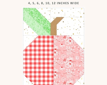 Apple Quilt Block Pattern, 6 Sizes Included, FPP, Foundation Paper Piecing Pattern, PDF