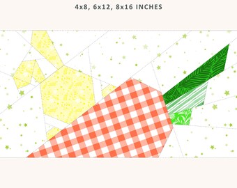 Bunny Rabbit & Carrot Quilt Block Pattern, FPP (PDF Download, 3 Sizes Included)