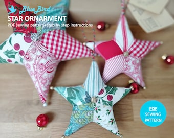 Christmas Tree Star Decoration PDF SEWING PATTERN in two sizes with Instructions