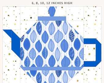 Teapot Quilt Block Pattern, 4 Sizes Included, FPP, Foundation Paper Piecing Pattern, PDF
