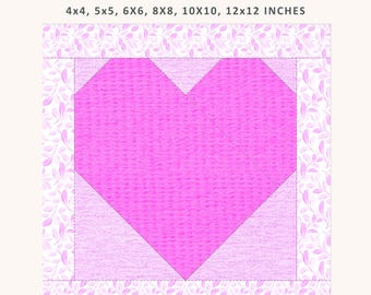 Easy Heart Quilt Block Pattern, 6 Sizes Included, FPP, Foundation Paper Piecing Pattern, PDF