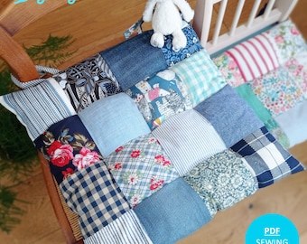 Beginner Seat Pad Sewing Pattern PDF | Scrap Fabric Patchwork Cushion Pad | Chair or Floor Pad Tutorial Step by Step Instructions