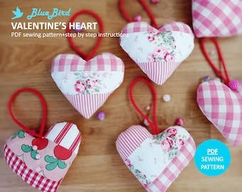 Valentine's Heart Hanging Ornament PDF SEWING PATTERN in Three Types with Instructions