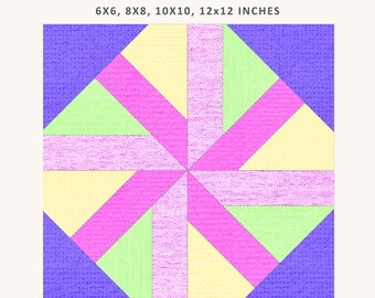 Windmill Quilt Block Pattern, 4 Sizes Included, FPP, Foundation Paper Piecing Pattern, PDF