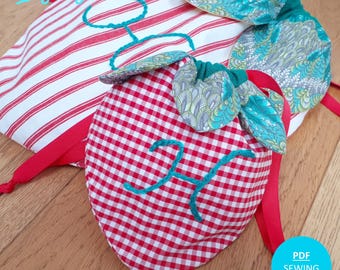 Strawberry Drawstring Bag, Reusable Gift Bag, PDF SEWING PATTERN in two sizes