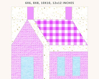 House School Quilt Block Pattern, 4 Sizes Included, FPP, Foundation Paper Piecing Pattern, PDF