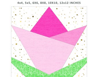 Flower Quilt Block Pattern, 6 Sizes Included, FPP, Foundation Paper Piecing Pattern, PDF