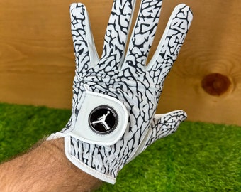 Gants de golf Air Jordan avec imprimé éléphant blanc et noir avec marqueur de balle magnétique