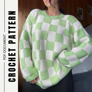 Patrón de suéter de ajedrez (no tejido) / Patrón de crochet / Descarga en PDF / Hecho a mano / Paso a paso / Hecho a medida