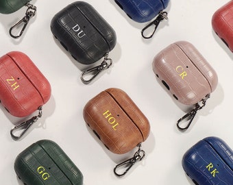 Custodia AirPods Pro 3 con monogramma personalizzato, custodia AirPods 1/2/3 personalizzata con iniziali, custodia protettiva AirPods in pelle di coccodrillo, custodia portachiavi AirPods