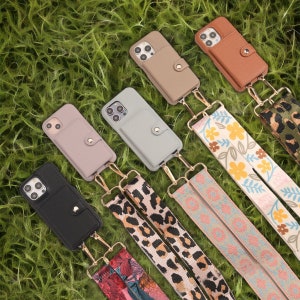 iPhone Hülle mit Kartenfach und Langer Schlaufe, Crossbody Handyhülle, Ledertasche für iPhone 15 Pro Max,15 Pro,15 Plus,14 Pro Max,14 Pro,13,12