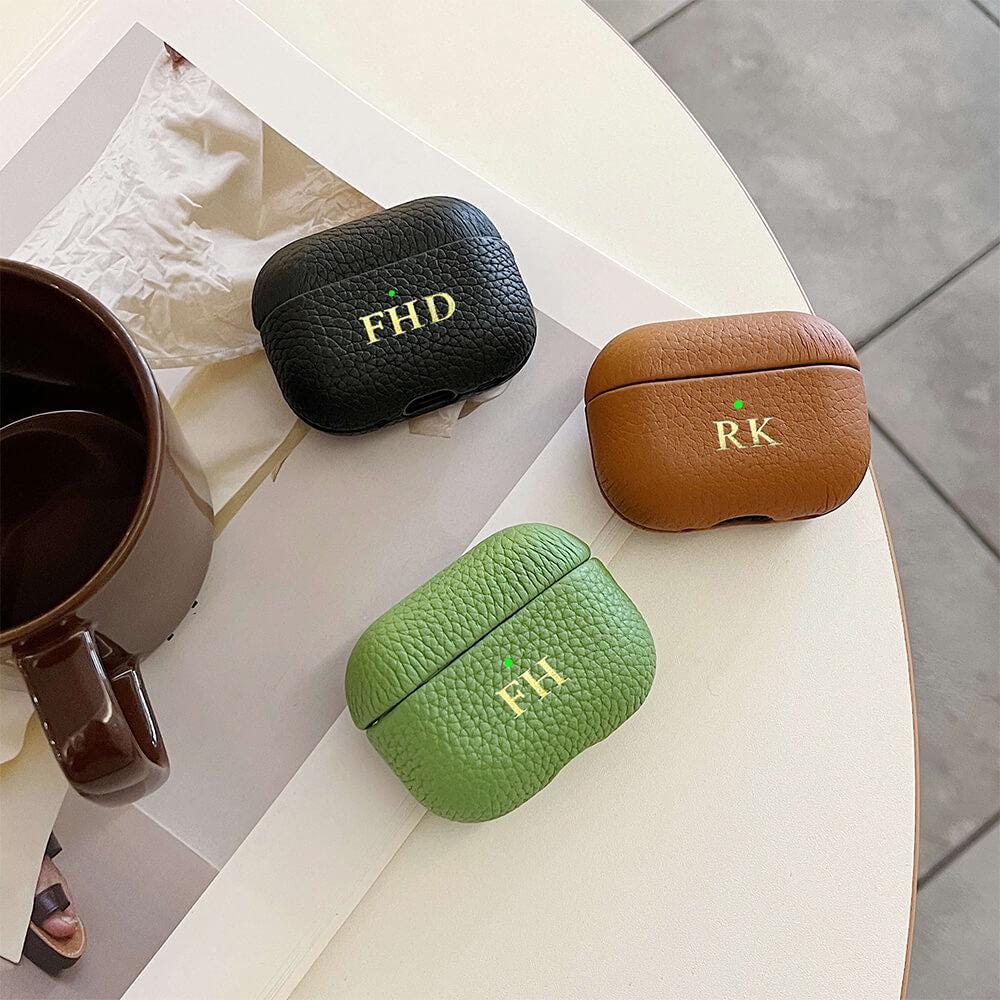Personalized Genuine Leather AirPods 1,2,3,4 & Pro 1, 2 Case, Monogram Premium Genuine Leather Cover, Custom Engraved AirPods Case