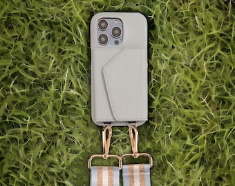 Custom iPhone Crossbody Case with Card Slot, Personalized Leather iPhone 15,14,13,12,Pro Max,Pro,Plus Wallet Case, iPhone Cover with Strap